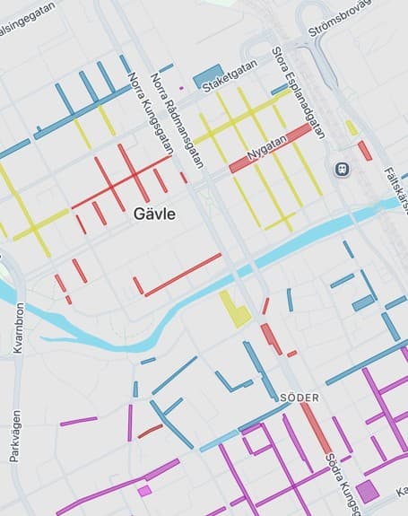 Parkeringskarta i Gävle (exempel från appen)