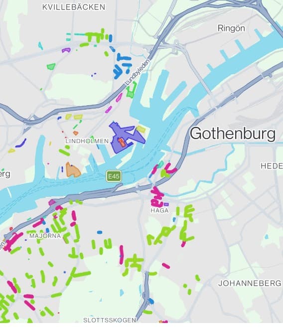 Parkeringskarta i Göteborg (exempel från appen)